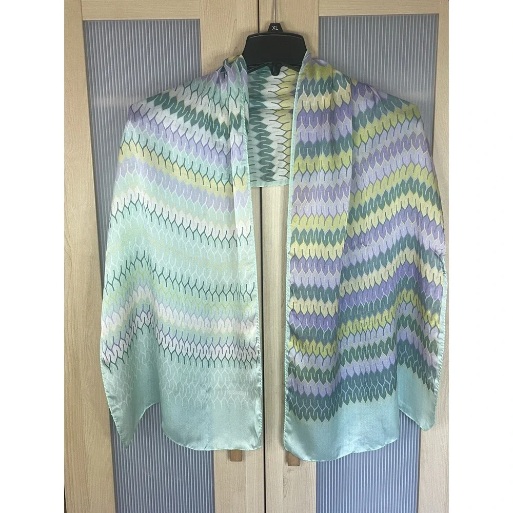 Missoni Rectangle Pastel Blue Green Silk Scarf Italy 16
